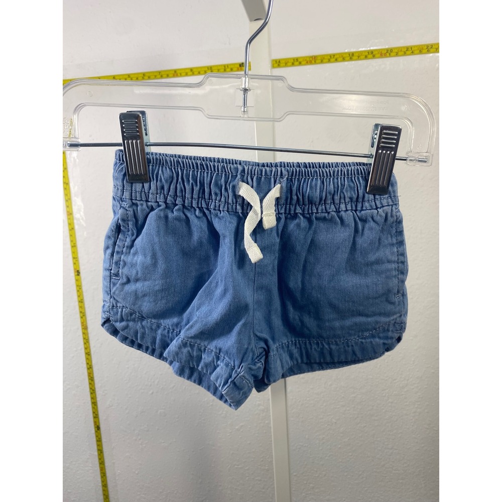 Carters Baby Girl Blue Denim Shorts Elastic Waist Drawstring Size 12M‎